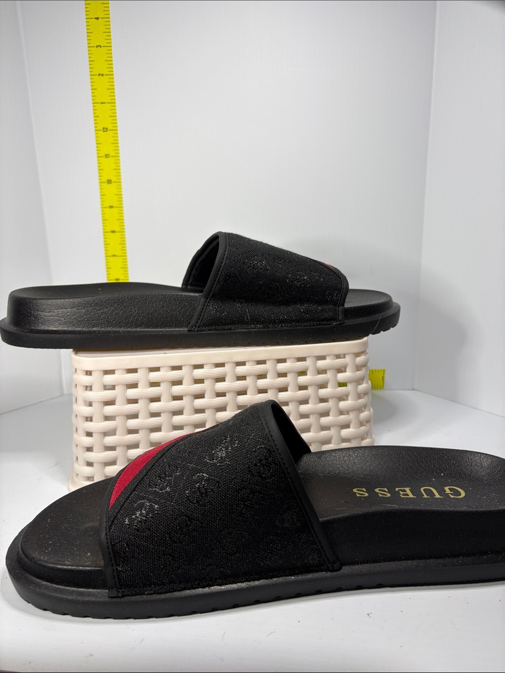 Guess Black Slide Sandals with Red Stripe